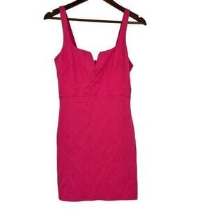 4SI3NNA hot pink fuchsia sleeveless mini dress v bar square neck party size XS